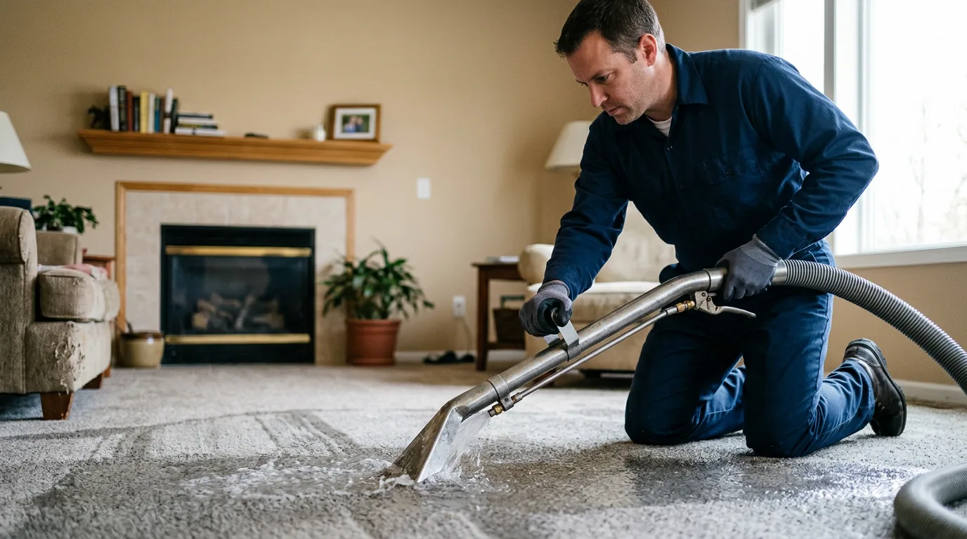 Water damage restoration technician working near San Benito, TX
